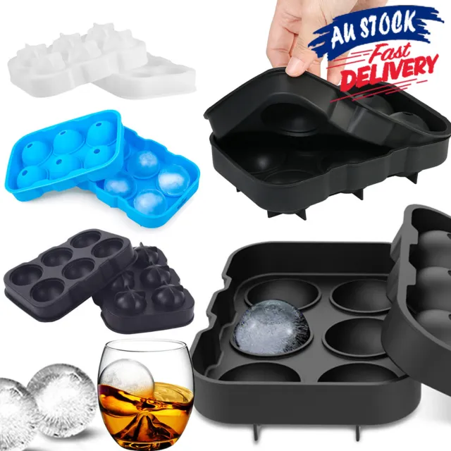 6 Large Tray Sphere Molds Whiskey Ice Balls Maker Cube Cocktails Round