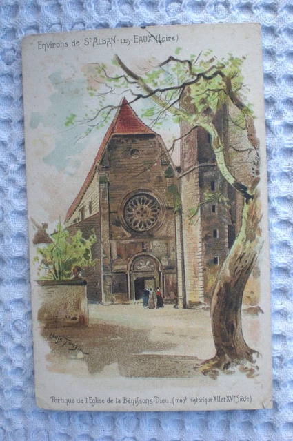 CPA Portique de l'Eglise de la Bénissons- Dieu signée Louis Tauzin /Loire 42