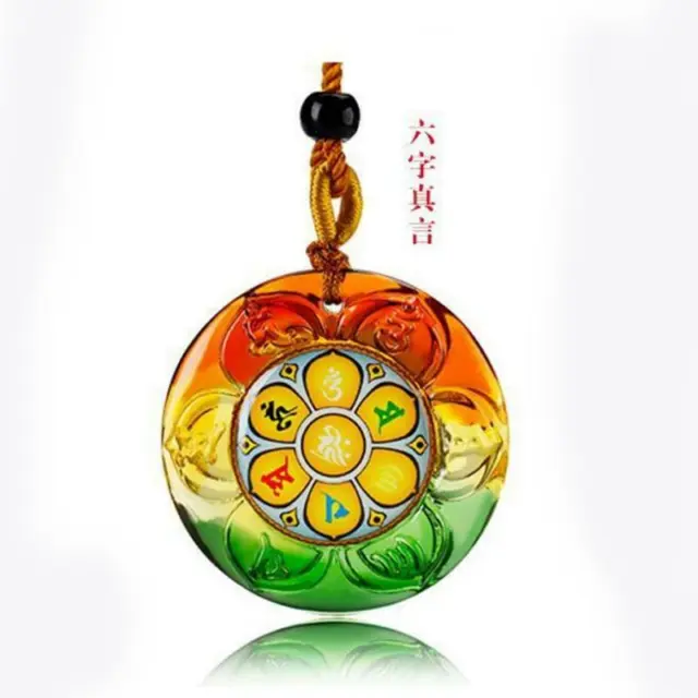 Six-Character Mantra Feng Shui Pendant Sanskrit Tibetan Buddhist Amulet Necklace