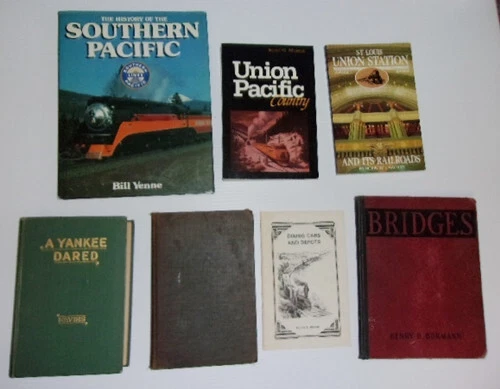 7 railroad books with pictures about the Union Pacific, Southern Pacific, Union