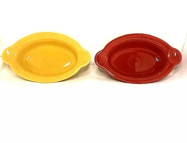 Homer Laughlin Fiesta Ware Individual Casserole Dish Oval- Set of 2 Red & Yellow