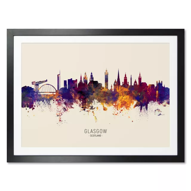 Glasgow Skyline, Poster, Canvas or Framed Print, watercolour painting 14966
