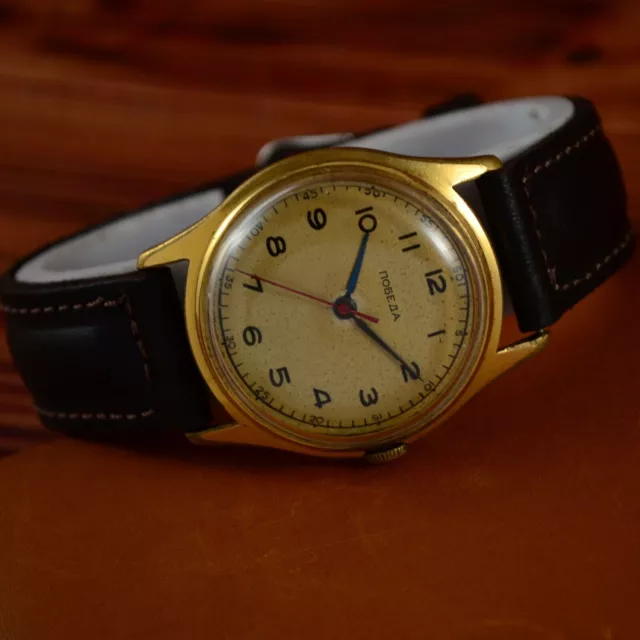 Luxury POBEDA Gold Plated Vintage USSR Soviet Military Serviced Mechanical Watch