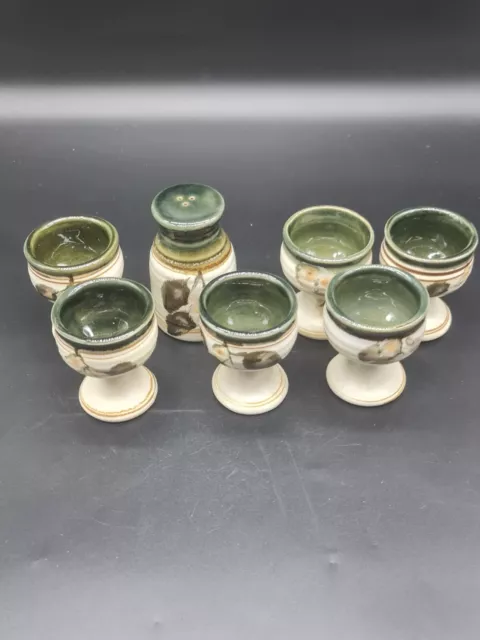 Vintage Old Ballarat Pottery Small Wine Goblets Set Of 6 With Salt Shaker