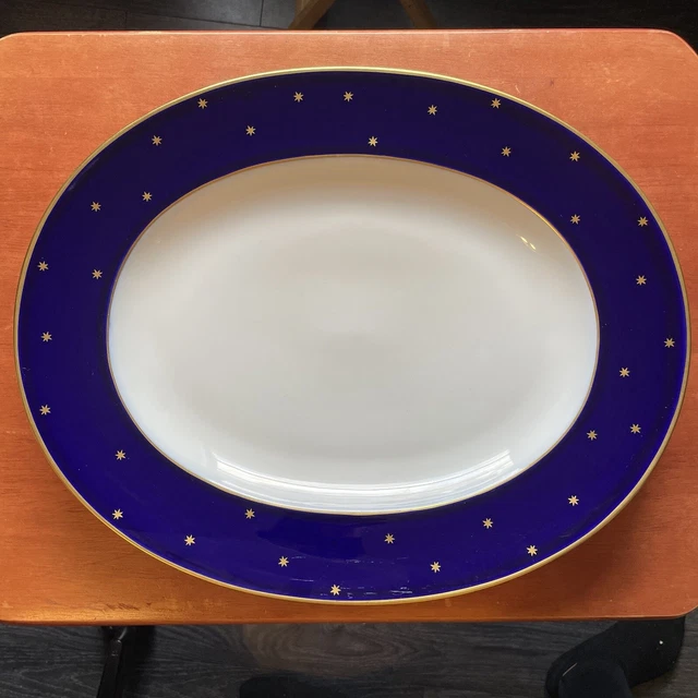 Faberge Limoges France Stamped Galaxy Cobalt Blue Gold Star Oval Platter 16 Inch
