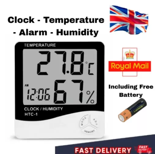 Digital LCD Thermometer Hygrometer Humidity Meter Room Indoor Temperature Clock