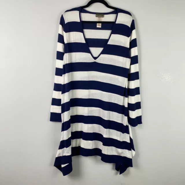 Tommy Bahama Stripe Sweater Cover-Up Tunic Size XL Navy Blue White V Neck