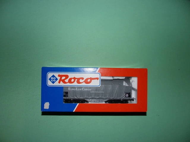 Wagon Bâché Court Roco HO EUROLUX CARGO Gris - Neuf - 47442.3