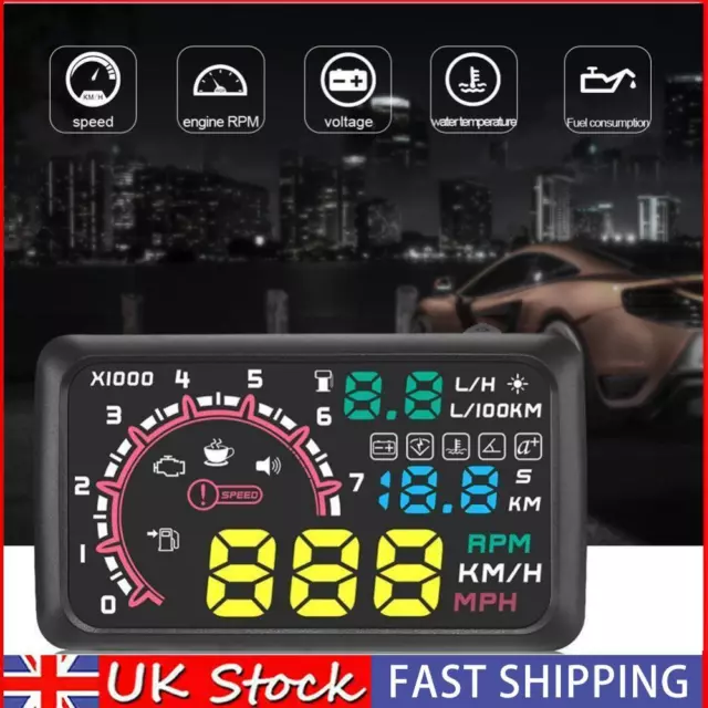 W02 HUD Auto Head Up Display Film 5.5Inch Windshield OBD2 Car Speed Display UK