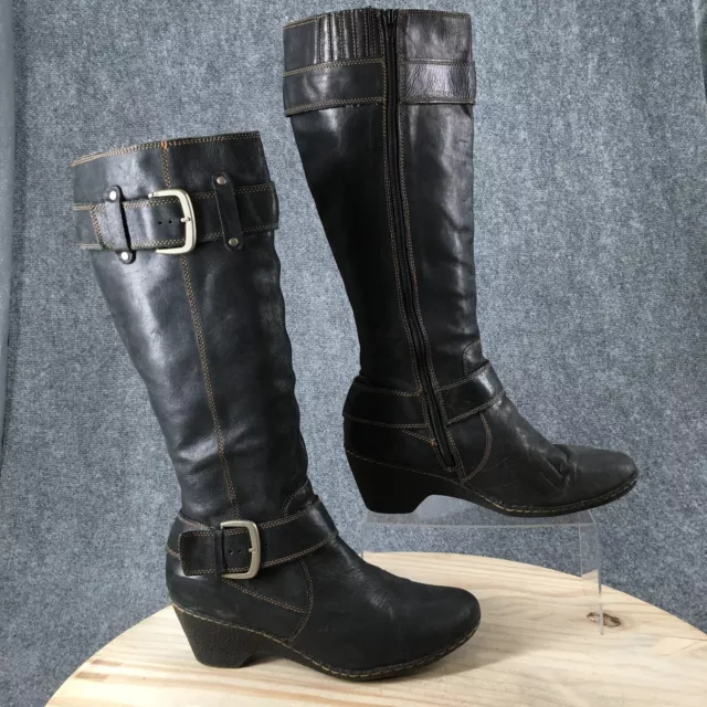 BOC Born Concept Boots Womens 11 Tall Knee High Black Leather Side Zip Heels