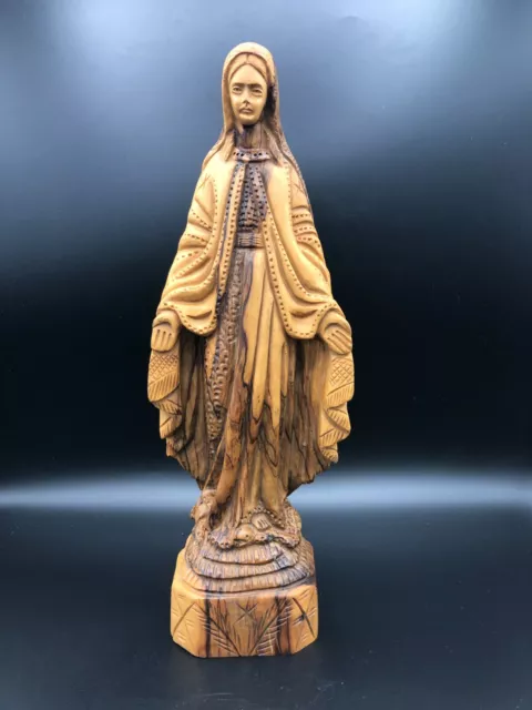 Vintage Hand Carved Wooden Our Lady Mary Madonna Statue Figurine, 13 1/2" Tall