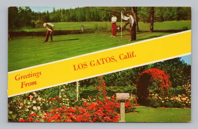 Postcard Greetings from Los Gatos California Golf Course & Flower Garden c1966