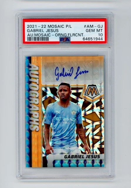 2021 Gabriel Jesus Panini Mosaic Orange Florescent Autographed 30/50 PSA 10 GEM