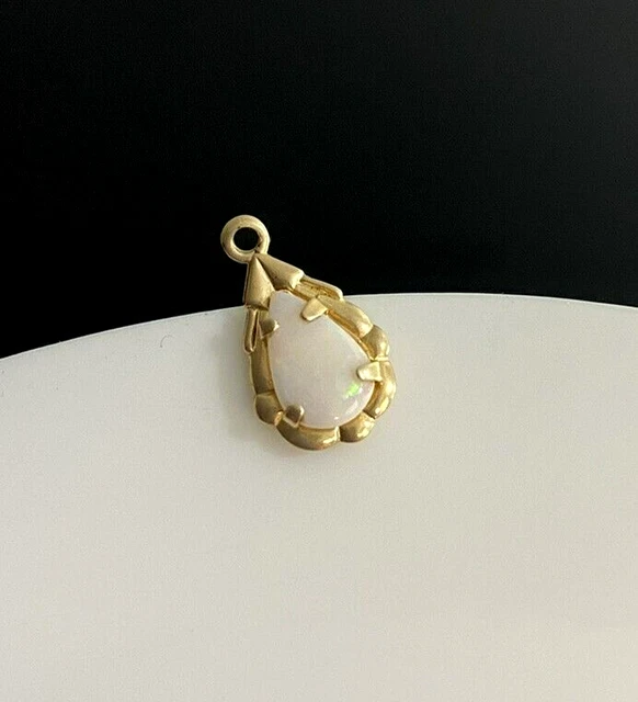 14K Small Teardrop Opal Yellow Gold Charm Pendant