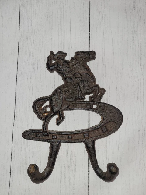 Cowboy on Horse Double Key Hook Coat Towel Purse Hanger Cast Iron