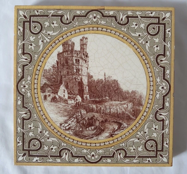Charming Minton Castle Design 6 Inch Tile, Circa 19Th Century