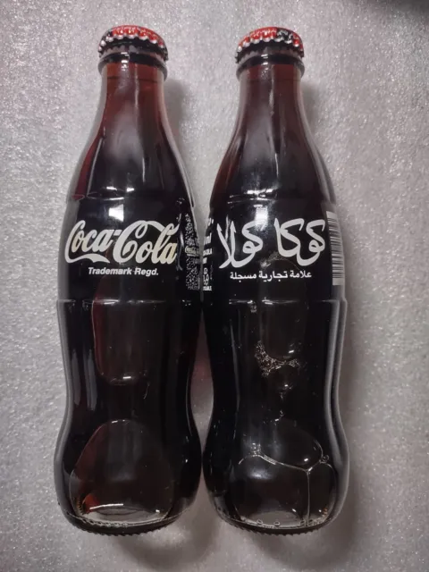 Vintage Coca Cola Coke Bottle White Arabic Glass Kuwait Full 250mL x2