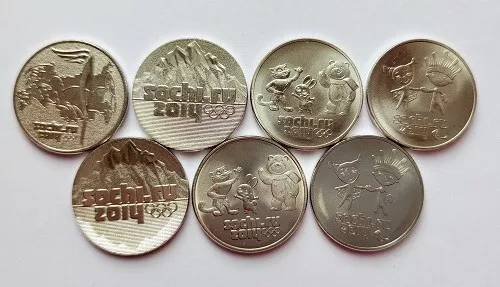 Russia 7 coin set 2011-2014 Sochi Olimpics 25 Rubles (#7861)