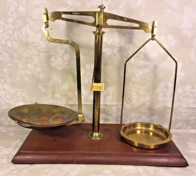 Antique Brass Balance Scale Mounted on Wood Base Saddles are with the Scale! 1Lb