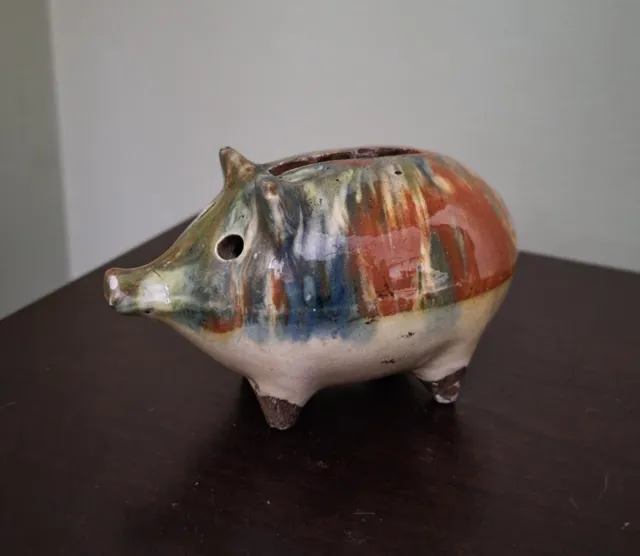Antique Vintage Piggy Coin Bank Drip Glaze Ceramic Austrian Hepp Pottery Pig