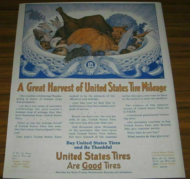 1917 Ad~United States Tires~Thanksgiving Basket