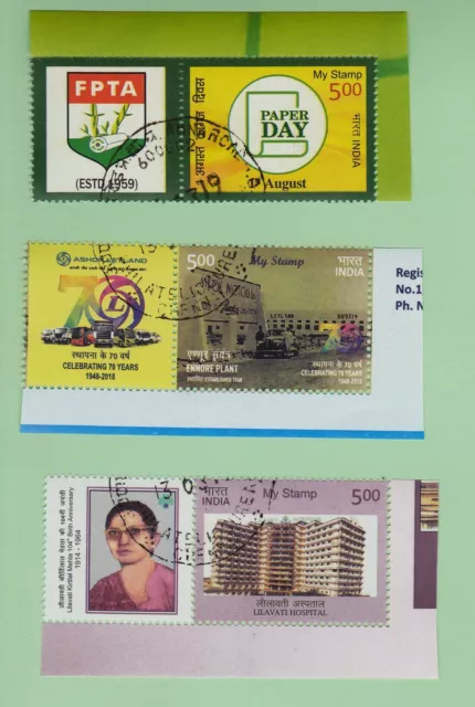 Indien India 2018, 3 Ausgaben Grußmarken my stamp Paper day, gestempelt