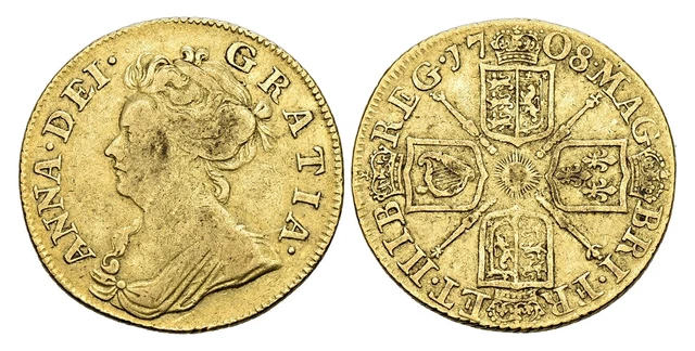 GREAT BRITAIN. Anne. 1708 AV Guinea. NGC VF25. KM 529.1; SCBC-3572