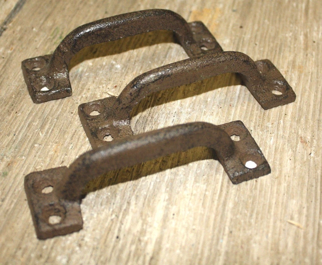 3 Cast Iron TINY Antique Style RUSTIC Barn Handle, Gate Pull Shed Door Handles 4