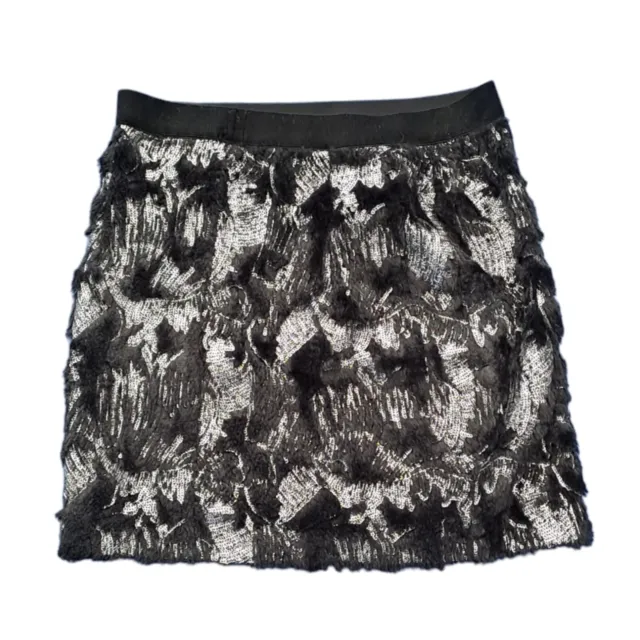 Black Silver Textured Elasticated Mini Skirt Womens 26" Waist  (GX17)