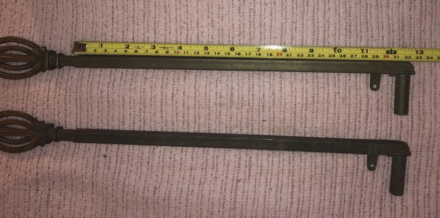 TWO  Antique Curtain Rods Vintage Cast Metal Extending Swing Arm Art Deco 2