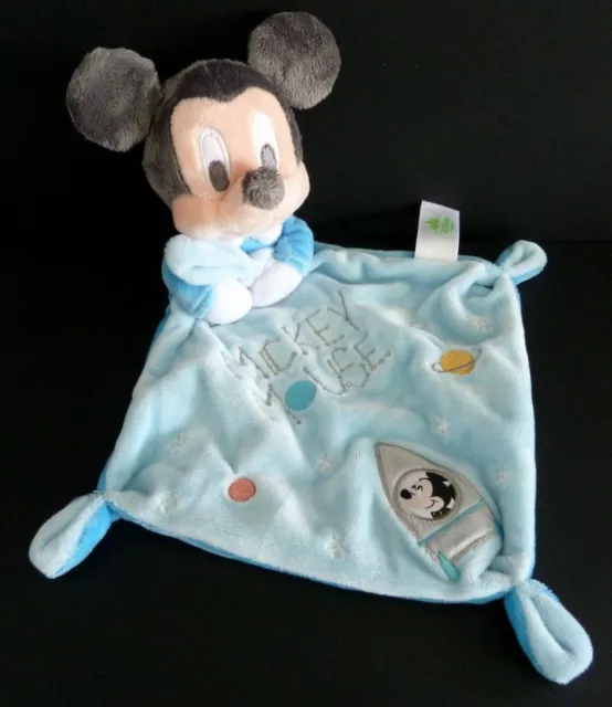 16- Doudou Plat Disney Baby Nicotoy Mickey Mouse  Bleu Gris Fusee Planete  Neuf*