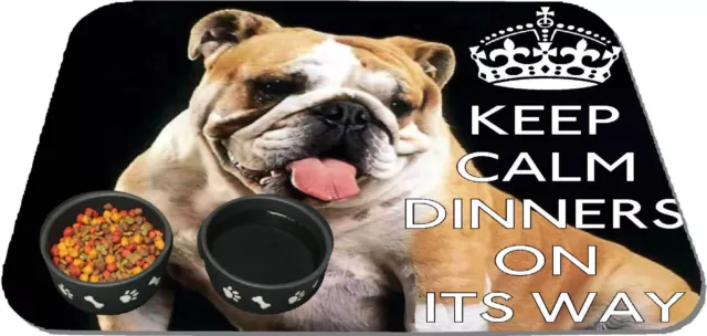 Personalised KEEP CALM English Bulldog Pet Mat Dog Feeding Mat Rubber Backed