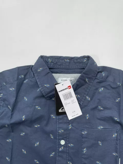 $45 Quiksilver Boy’s Bored Snap Mini Motif Short Sleeve Shirt Blue Size L/14 3