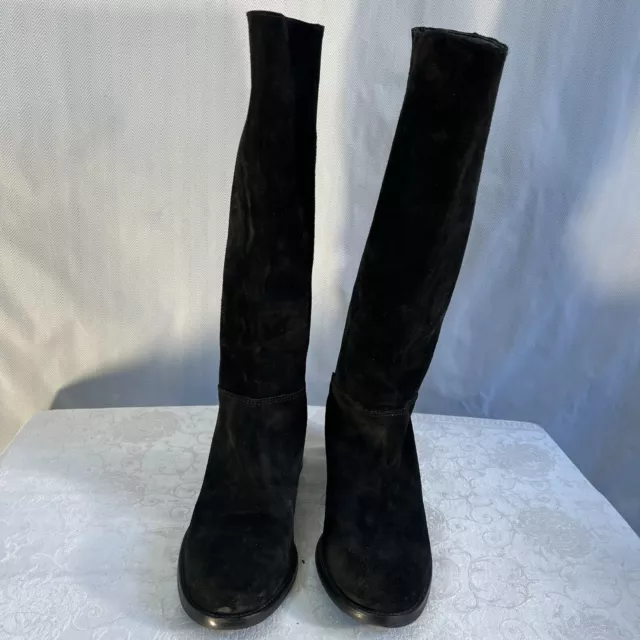 Ann Taylor Black Suede Leather Knee High 1” Heels Pull On Boots 7.5