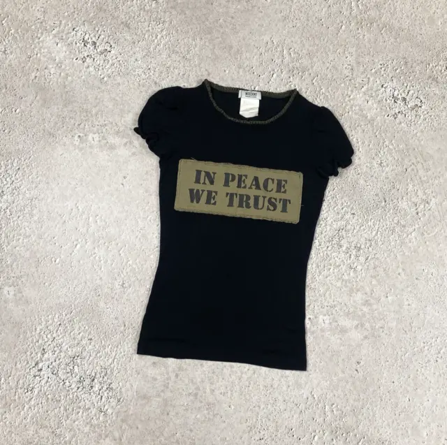 Moschino Cheap & Chic Women's Vintage Patch Logo "In Peace We Trust" T Shirt 42