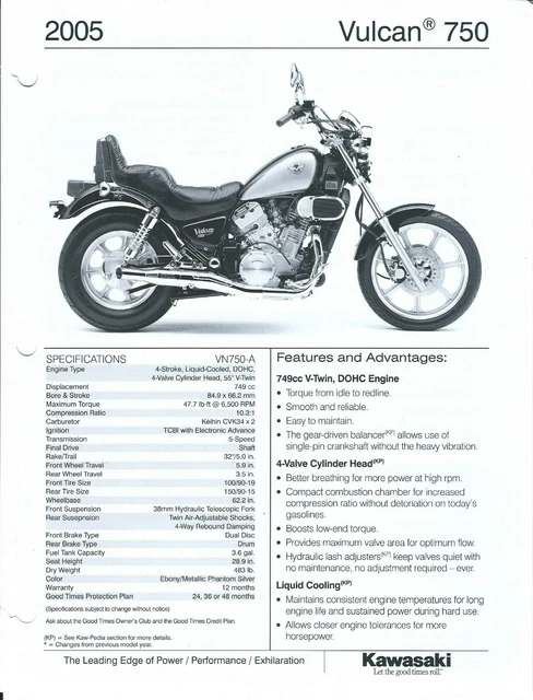 MOTORCYCLE DATA SHEET - Kawasaki - Vulcan 1600 Nomad - 2005 (DC734) $13 ...