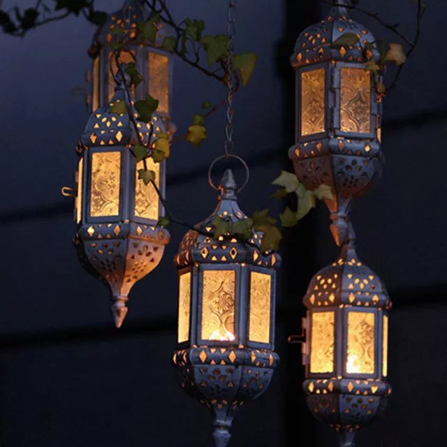 Copper Moroccan Hanging Glass Lantern  Candle Style Holder Home Wedding Decor