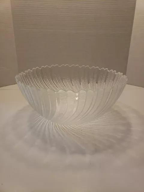 Arcoroc Seabreeze Swirl Scalloped Clear Glass Serving Salad Bowl Vtg  10" x 5"