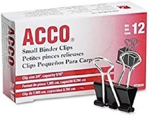 ACCO Binder Clips Small 12 Count / 3 boxes / 12 packs per box