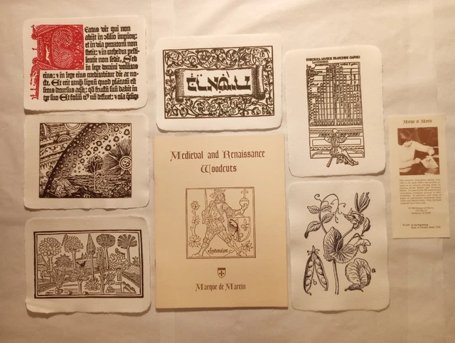 6x Rare Vintage Hand Printed Marque Martin Woodcuts On Fine Handmade Paper 8x6