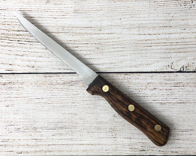 VINTAGE JAPANESE SERRATED Tomato Knife 4.5” Wood Handle REFINISHED 10.