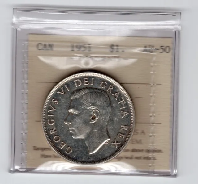 1951 Canada One Silver Dollar Coin - ICCS Graded AU-55