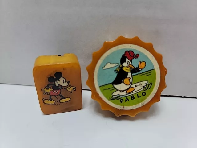 1940s Walt Disney Mickey Mouse & Pablo the Penguin Bakelite Pencil Sharpeners