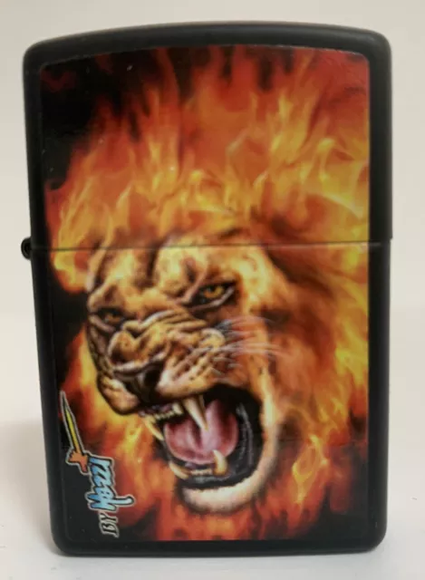 Zippo Lighter- MAZZI FLAME/FIRE LION Design. Petrol/Windproof/Genuine Zippo.