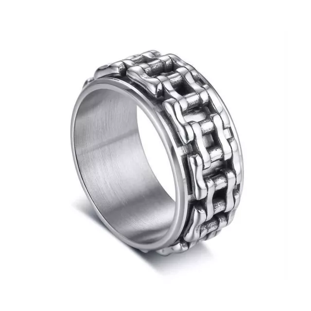 Stainless Steel Mens Motorcycle Biker Chain Link Band Spinner Ring Jewellery