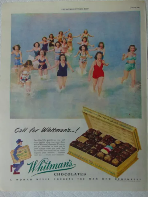 1947 Woman Swimmers WHITMAN'S CHOCOLATES vintage art print ad
