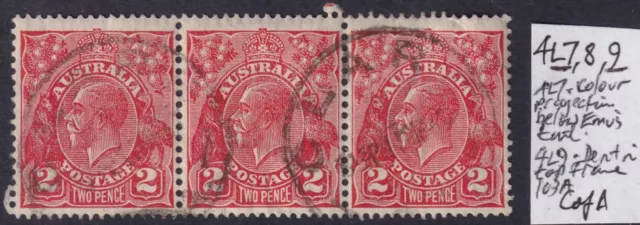 Australia, KGV, 1931, 2d Red, Die 3, CofA Wmk, Minor Varieties 4L7, 4L9 Used.