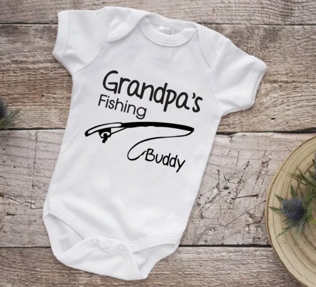 GRANDPA's FISHING BUDDY grandad Babygrow Baby Present Vest Newborn Gift