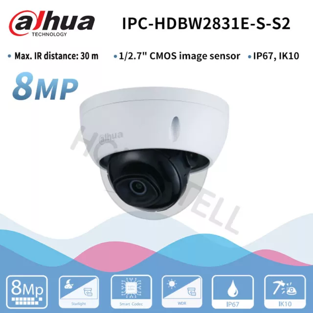 Dahua 4K 8MP Starlight IVS POE WDR IR Dome Network Camera IPC-HDBW2831E-S-S2 2.8
