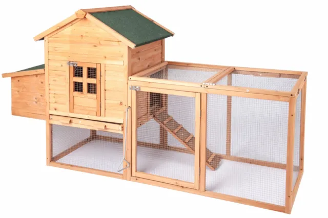 80" Wooden Hutch Chicken Coop Rabbit Hen Cage W/ Ramp Nesting Box Outdoor Yard